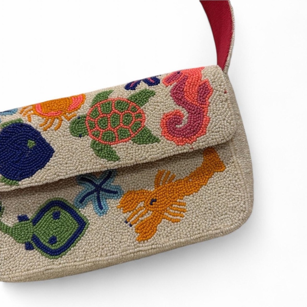 Sea Life Beaded Shoulder Bag Fish Turtle Lobster NWT - Picture 6 of 11